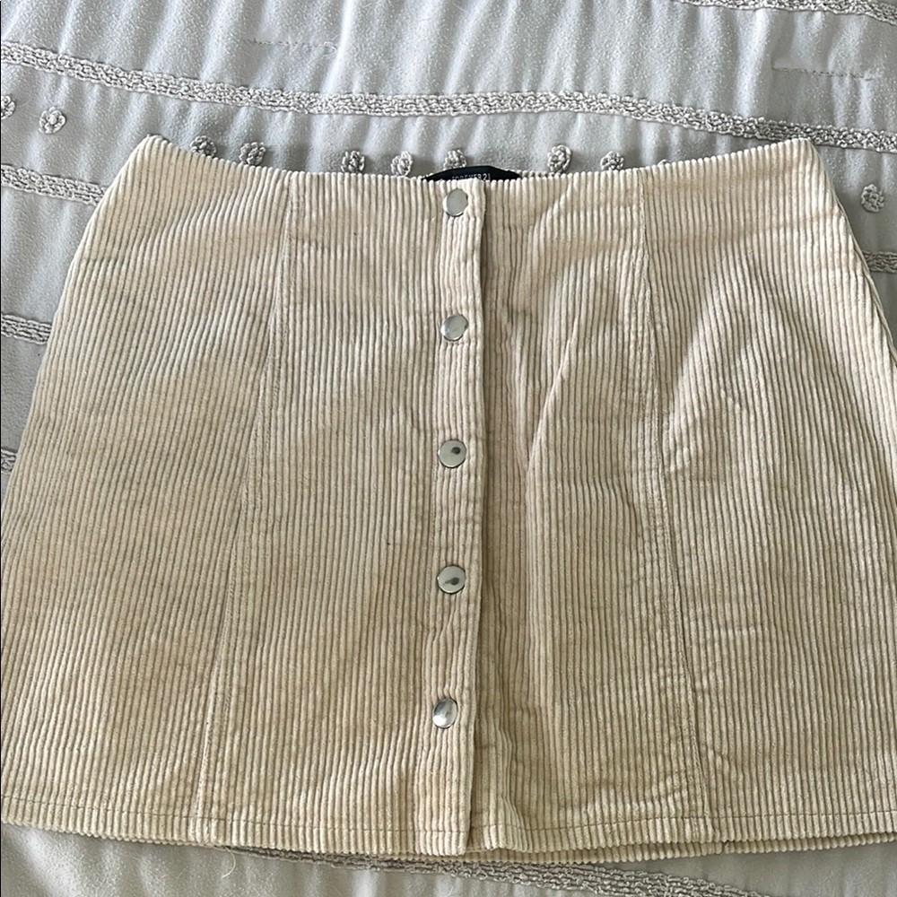 Forever 21 Cream Ribbed Pencil Mini Skirt